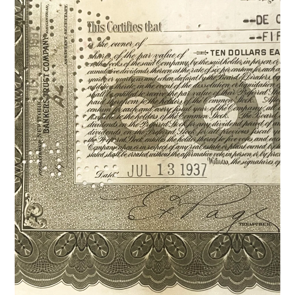 Rare American Bank Note Co. Stock Certificate from Roaring 20s