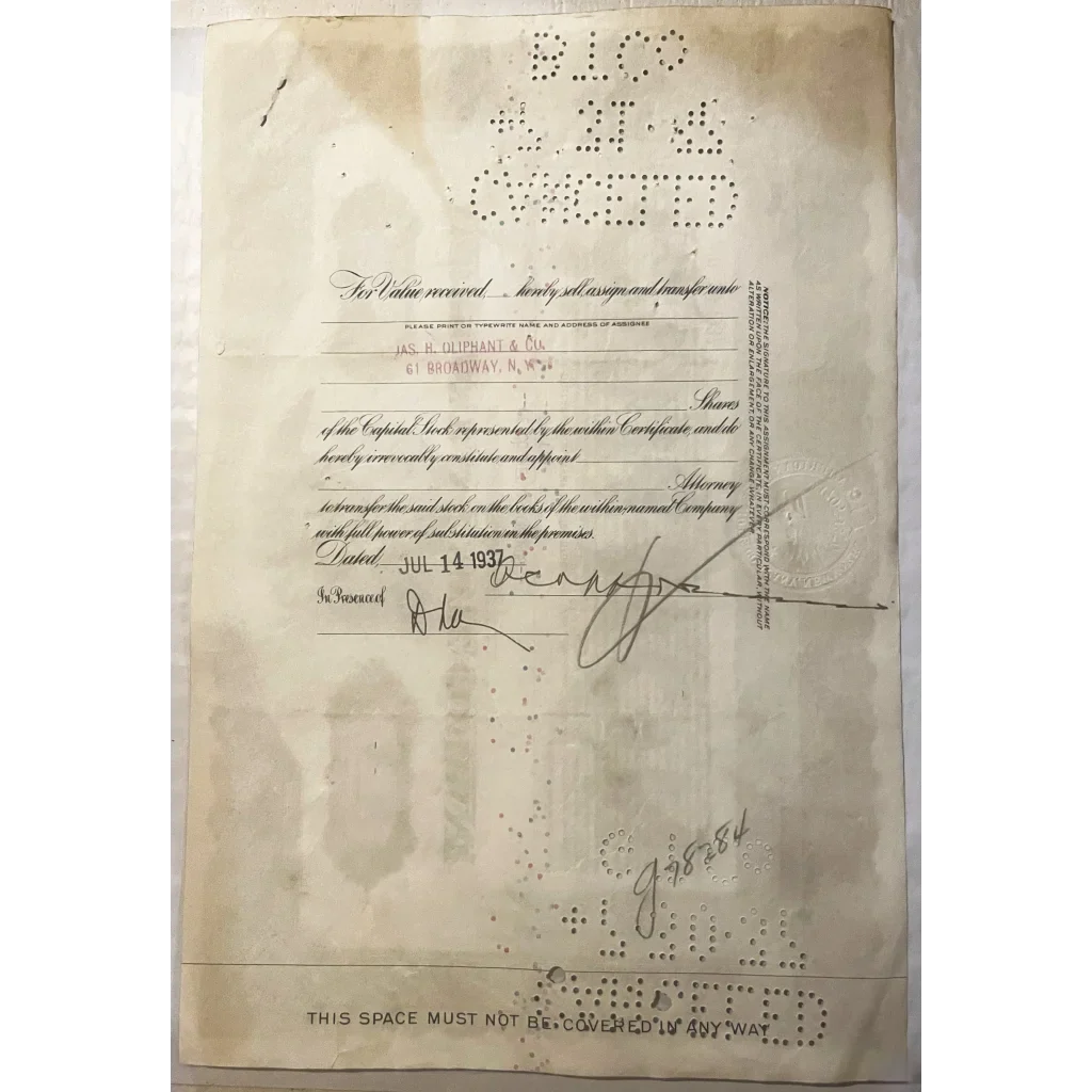 Rare American Bank Note Co. Stock Certificate from Roaring 20s