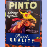 Rare 1930s Cowboy Rodeo Pinto Crate Label from Castroville