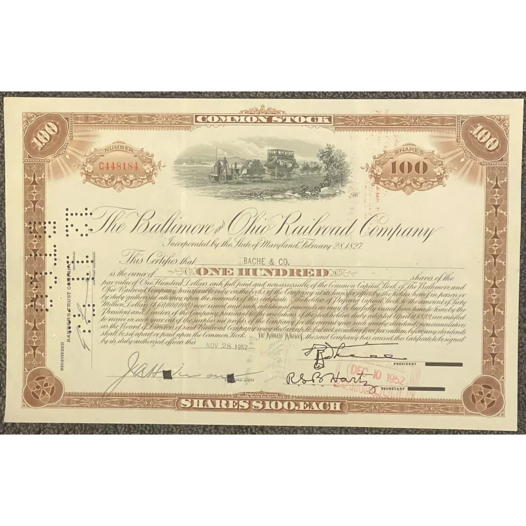 Rare Vintage 1950s B&O Railroad Stock Certificate Features Tom Thumb RR