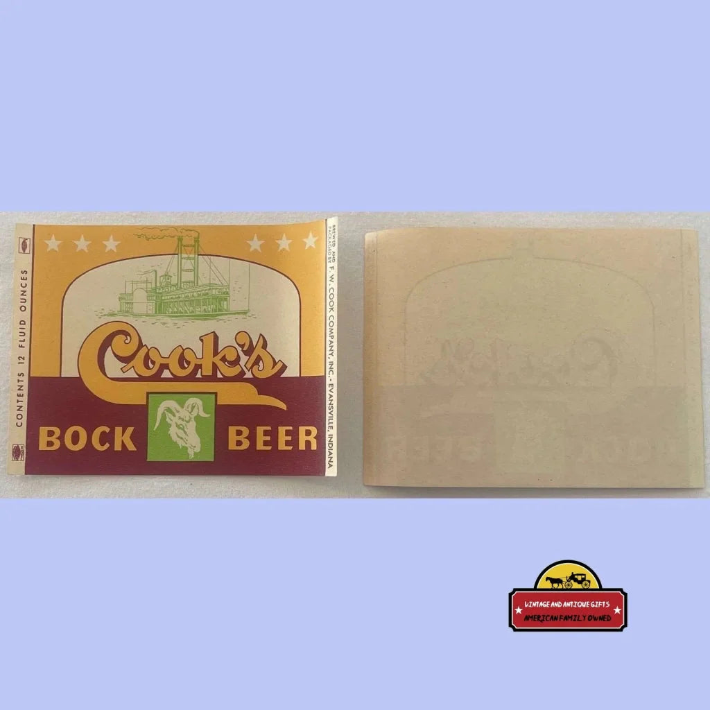 Rare 1940s Cook's Bock Beer Label with Steamboat and Goat Design