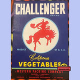 Rare 1940s Challenger Crate Label Captures Wild West Spirit