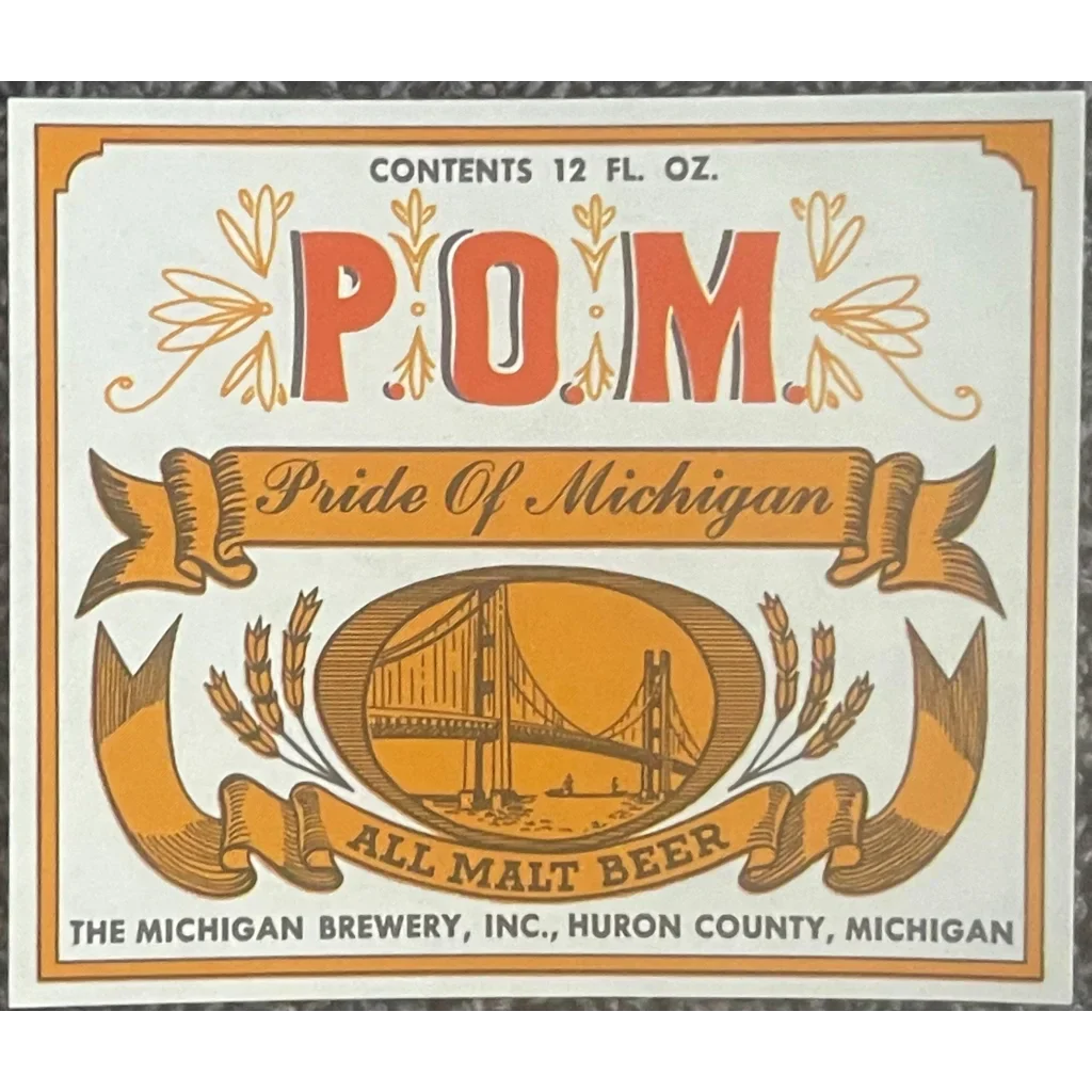 Rare 1950s Pride of Michigan Beer Label Antique Vintage Collectible