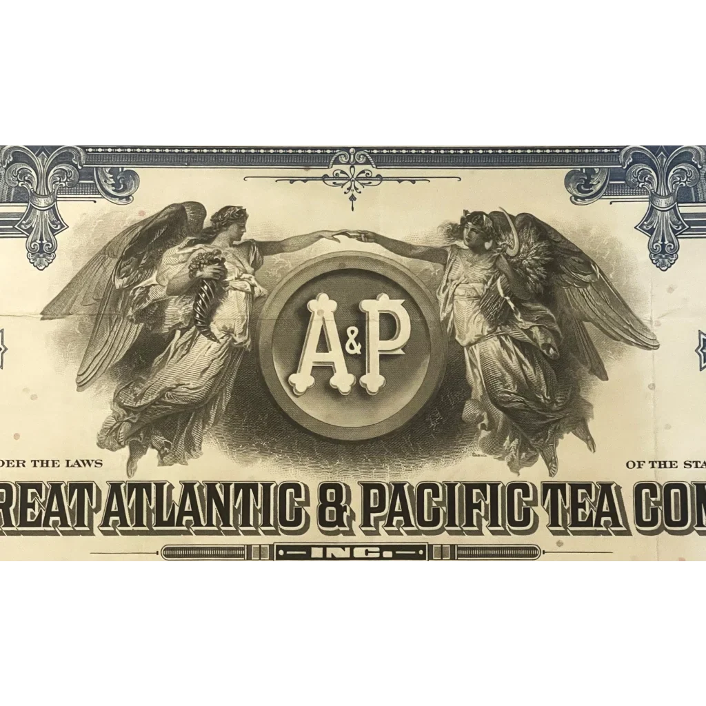 Rare A&P Stock Certificate Blue Vintage Collectible 1950s 1970s