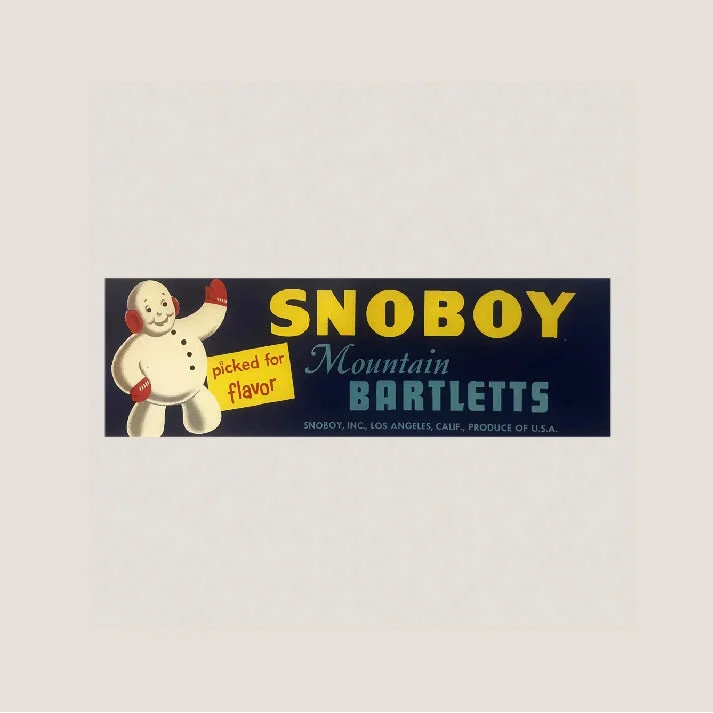 Vintage 1950s Snoboy Crate Label Snowman Americana Los Angeles