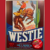 Rare 1950s Westie Crate Label Showcases Wild West Rodeo Scene