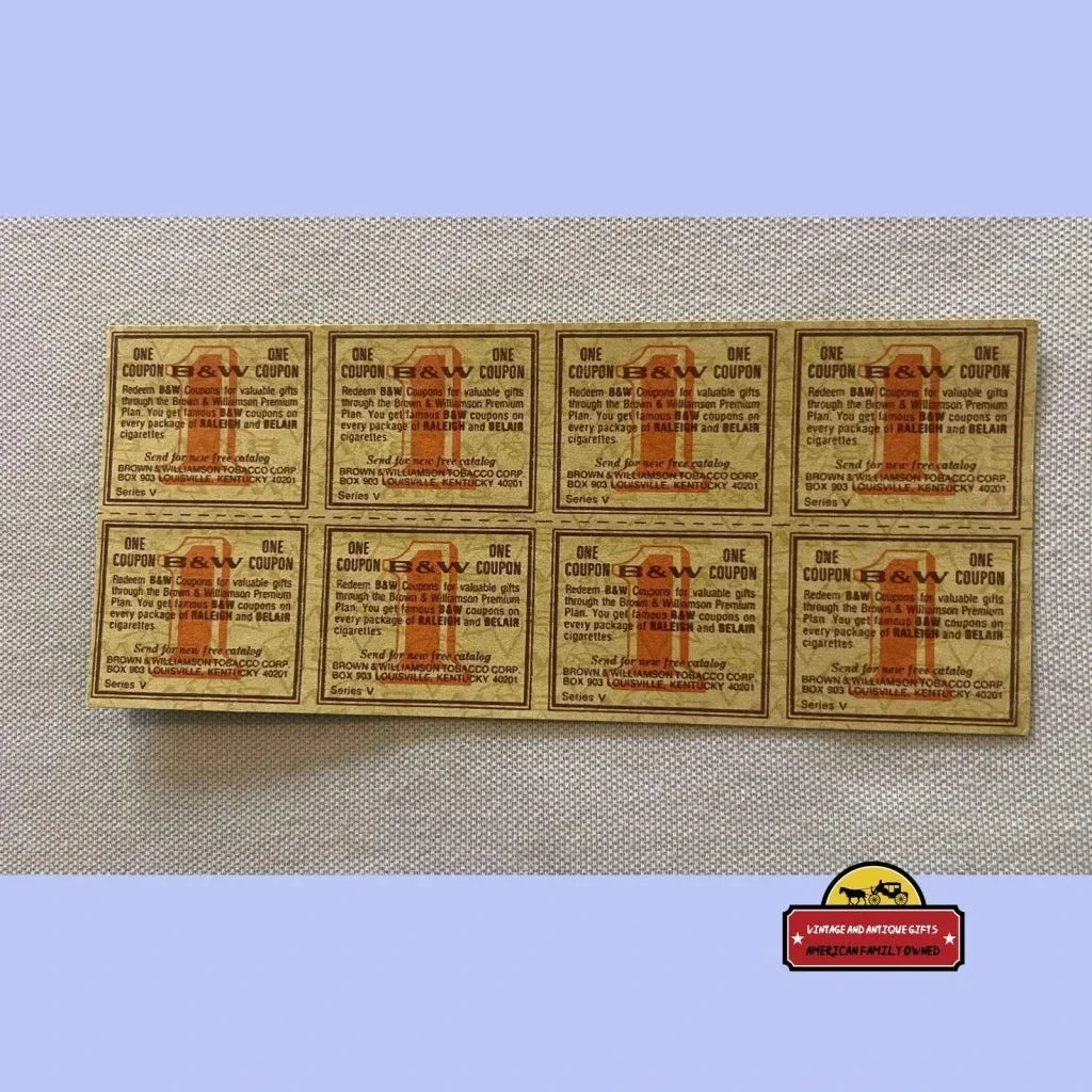 Rare Uncut Sheet of Vintage Raleigh Tobacco Coupons from the 60s