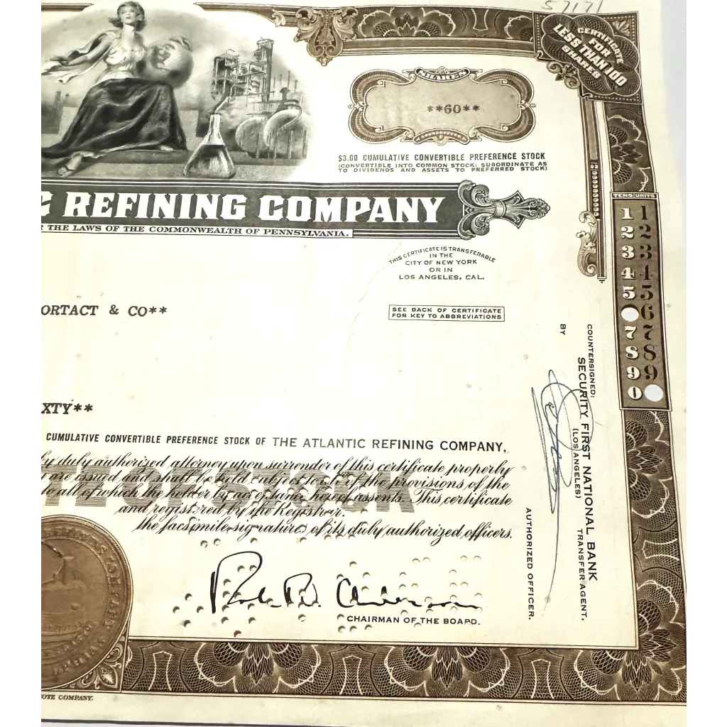 Rare 1960s Atlantic Refining Company Stock Certificate Unveiled