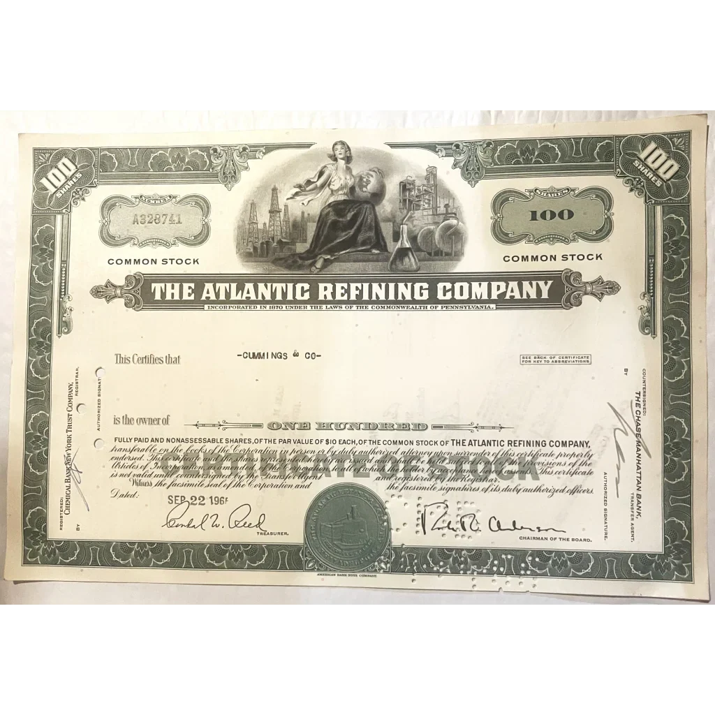 Rare 1960s Atlantic Refining Company Stock Certificate Unearthed