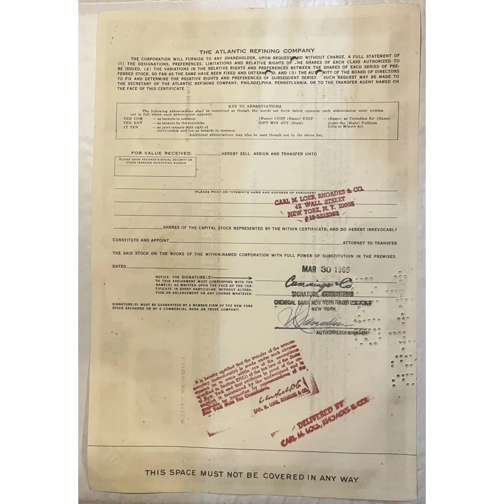 Rare 1960s Atlantic Refining Company Stock Certificate Unearthed