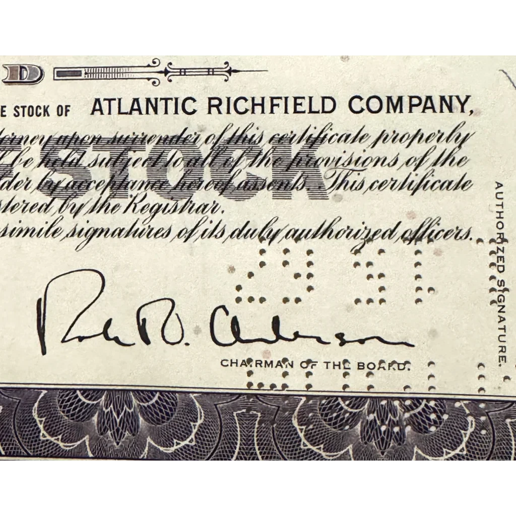 Rare Vintage 1960s Atlantic Richfield Stock Certificate Purple Gem