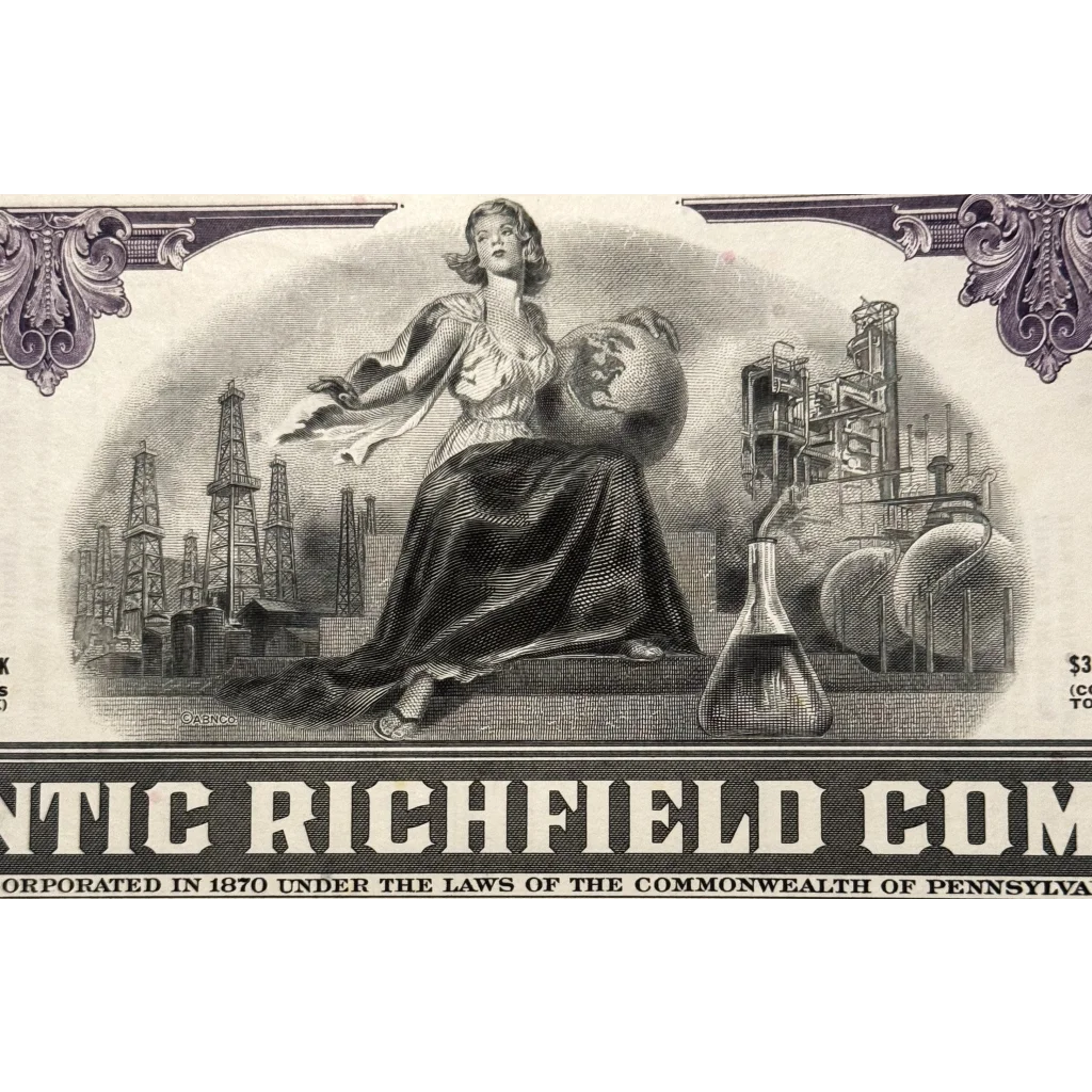 Rare Vintage 1960s Atlantic Richfield Stock Certificate Purple Gem