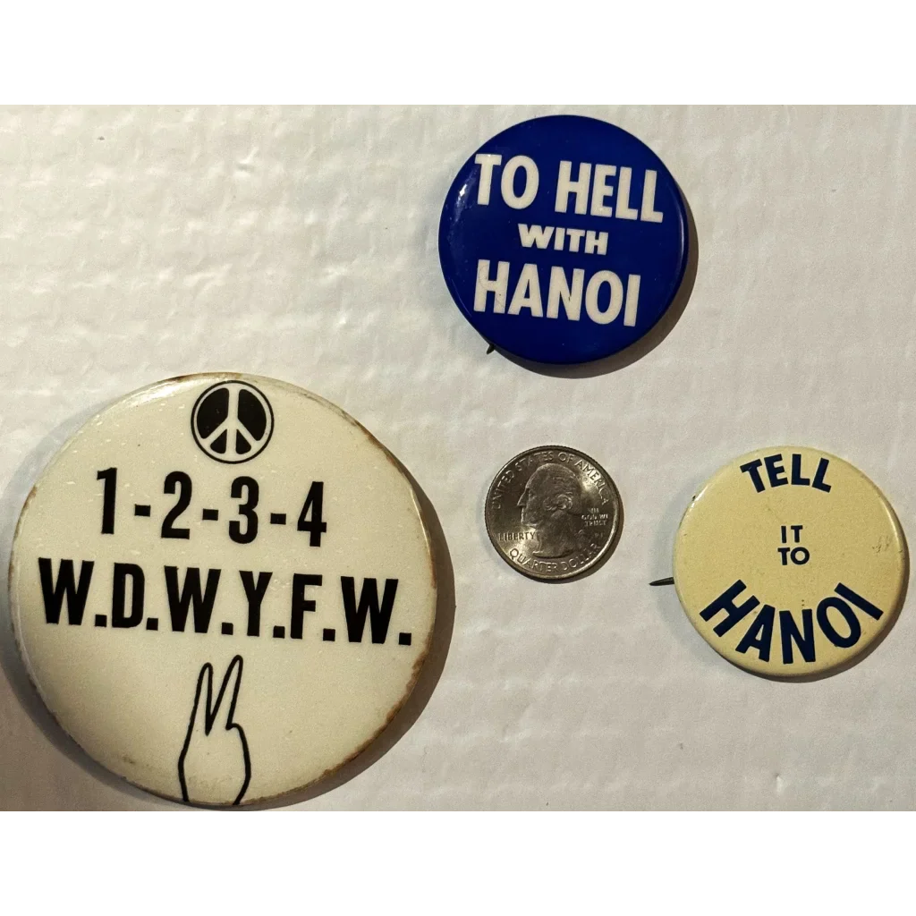 Rare Vintage 1960s Vietnam War Hell to Hanoi Pinback Button