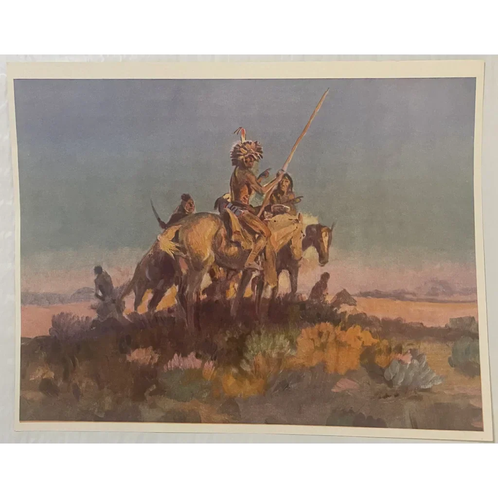 Captivating Native American Art Print by Charles Russell 1970s