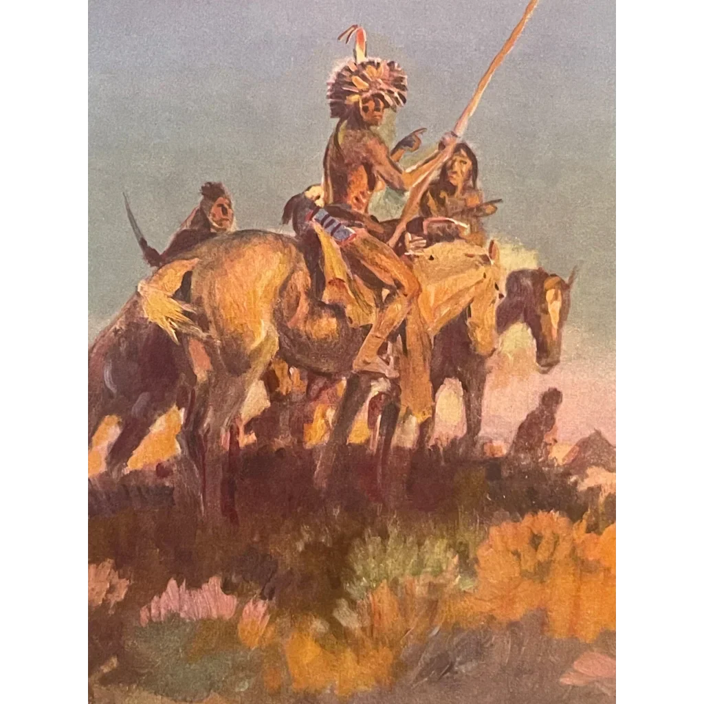 Captivating Native American Art Print by Charles Russell 1970s