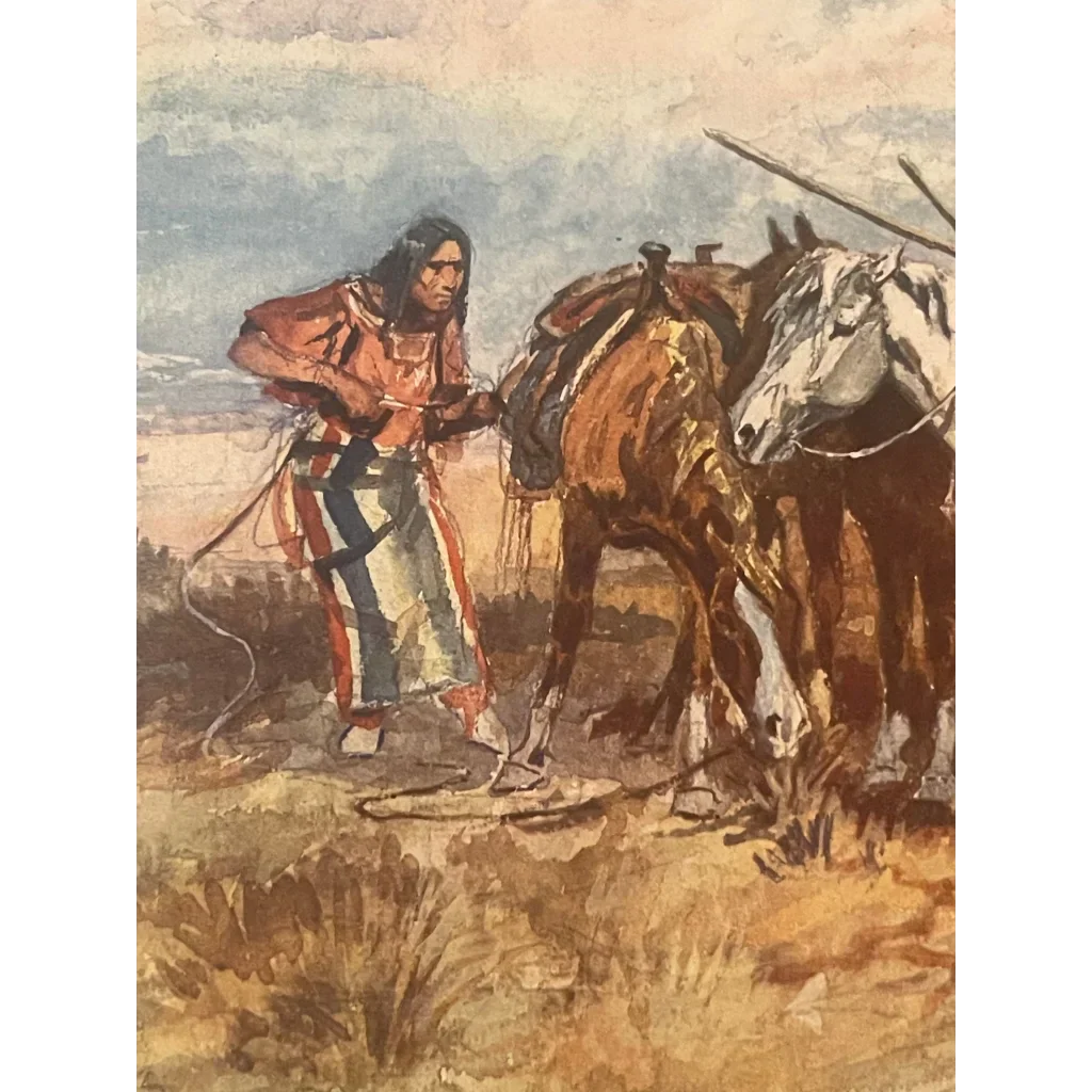 Captivating Charles Russell Vintage 1970s Art Print of Western Life