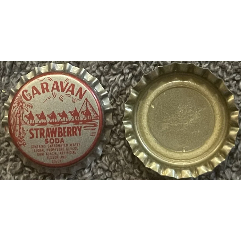 Rare 1970s Caravan Strawberry Soda Bottle Cap with Egyptian Pyramid