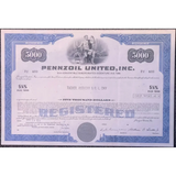 Rare 1970s Pennzoil Stock Certificate 5000 Shares Blue Vintage
