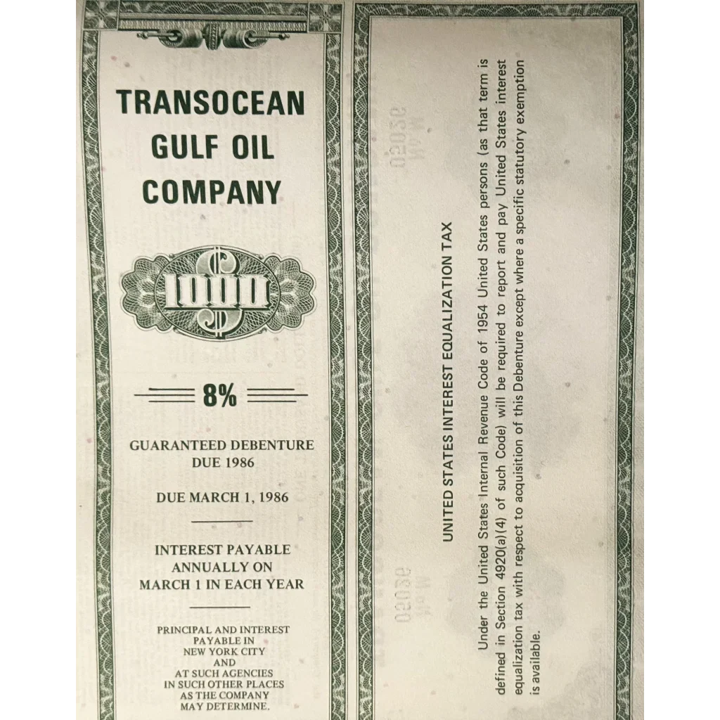 Rare 1971 Transocean Gulf Oil Bond Certificate Collectible