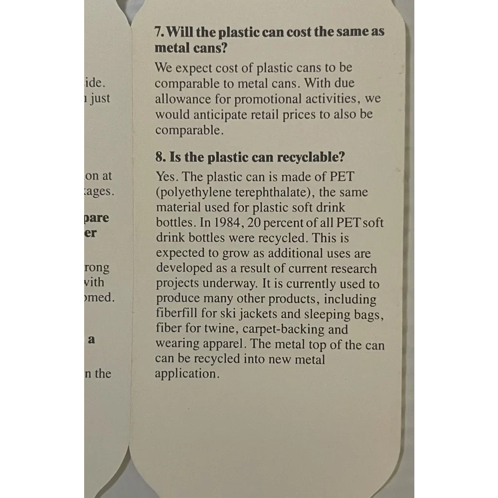 Rare 1985 Coca Cola Plastic Can Pamphlet Collectible