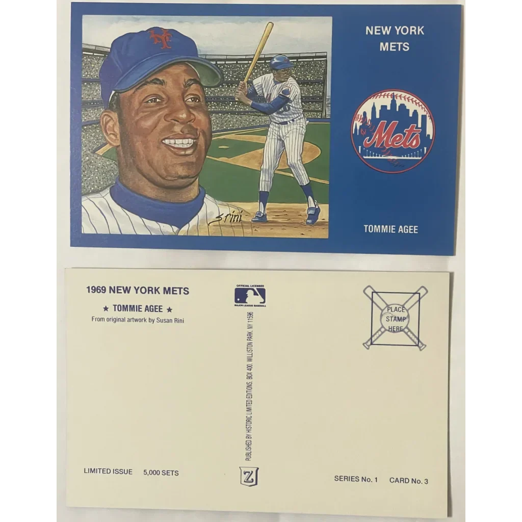 Rare 1980s Limited Edition Tommie Agee NY Mets Collectible Postcard