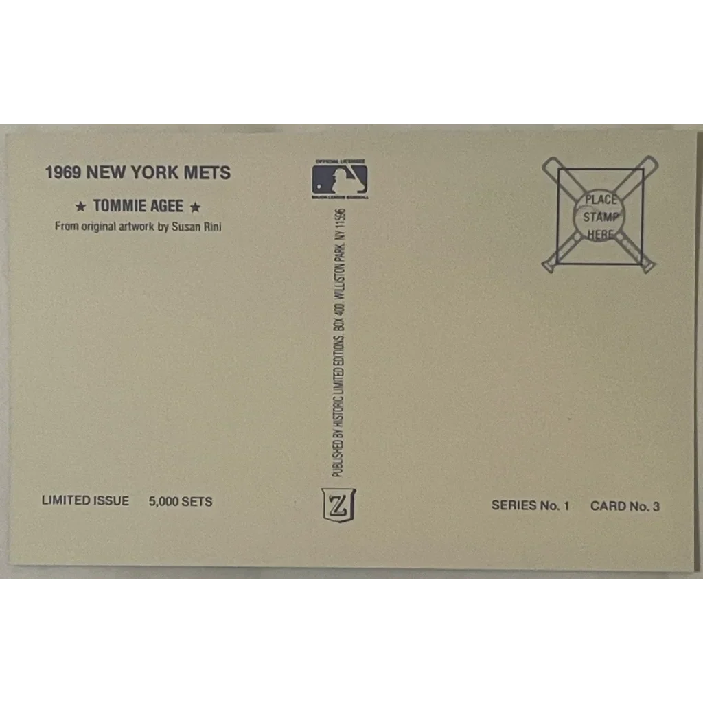 Rare 1980s Limited Edition Tommie Agee NY Mets Collectible Postcard