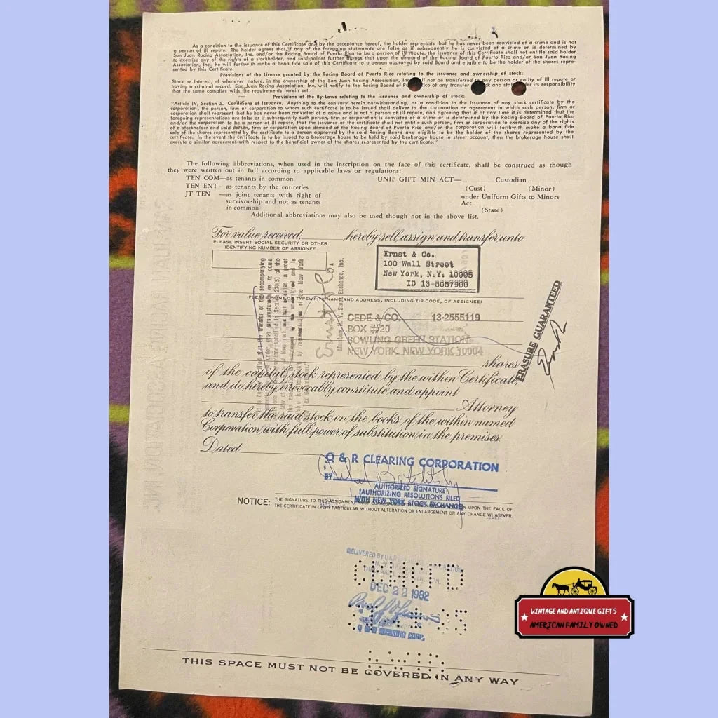 Rare 1980s San Juan Racing Stock Certificate Coca Cola Collectible