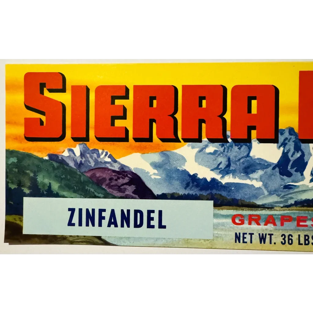 Vintage 1980s Sierra Hills Zinfandel Grape Crate Label Treasure