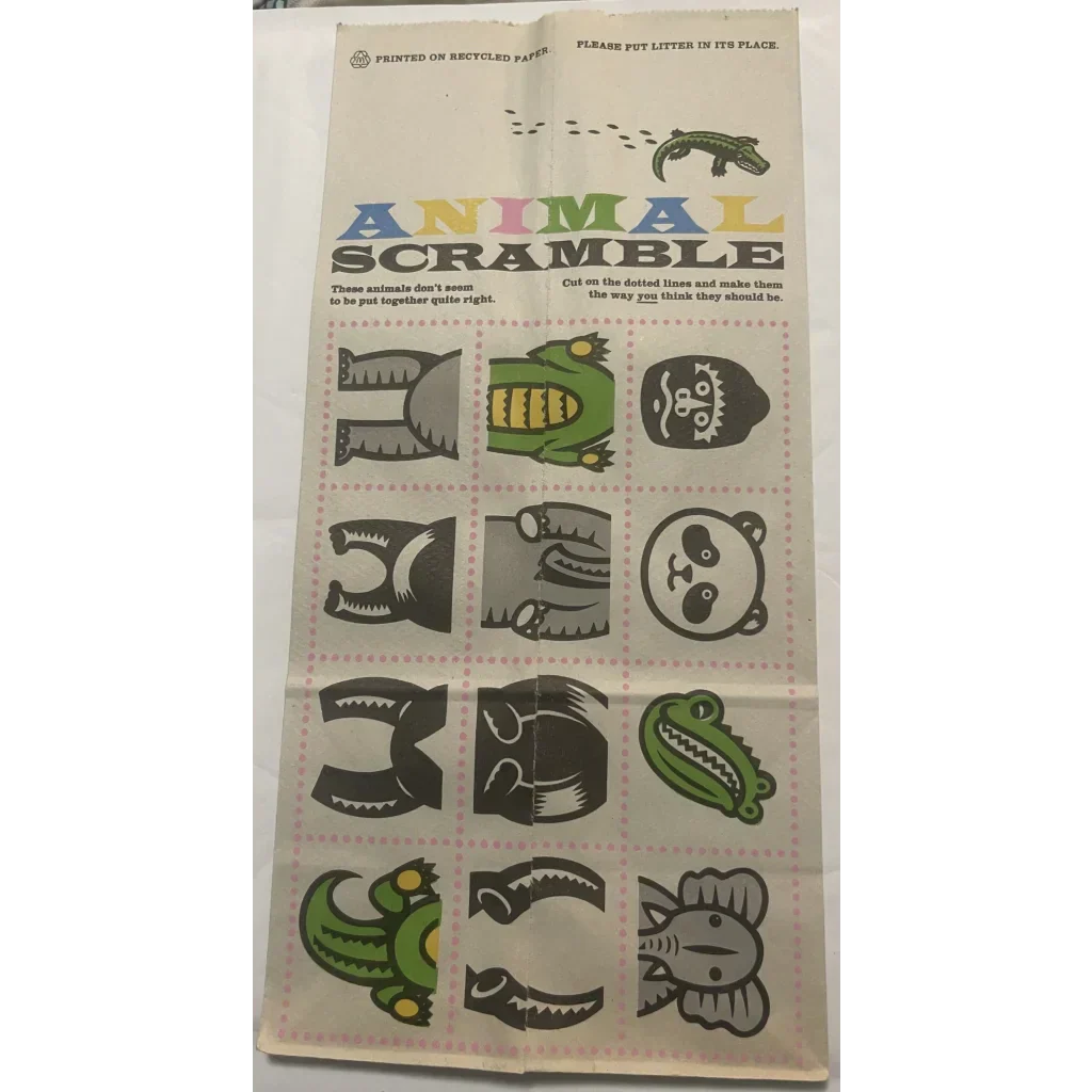 Rare Vintage 1990s McDonald's Happy Meal Bag with Wild Animals