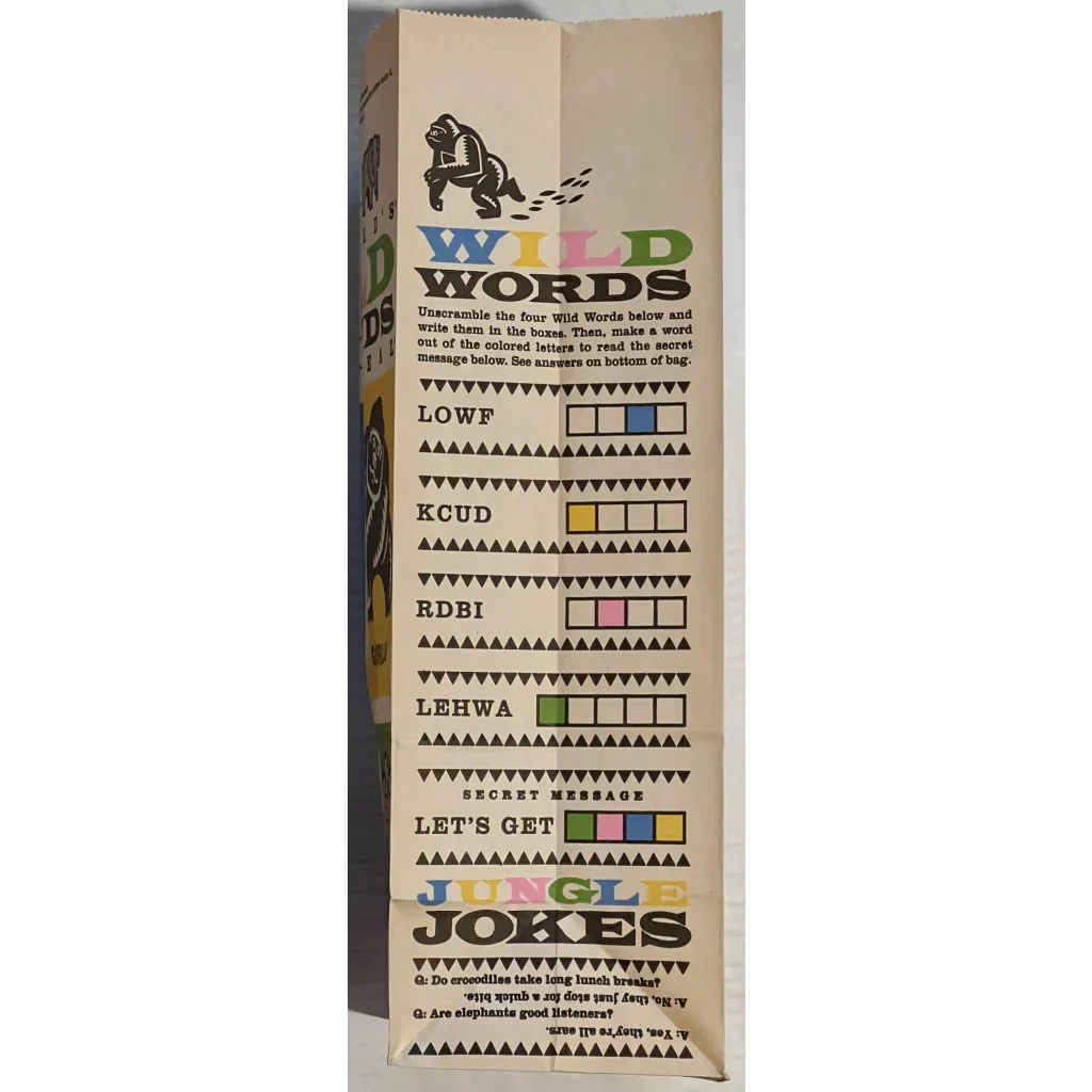 Rare Vintage 1990s McDonald's Happy Meal Bag with Wild Animals