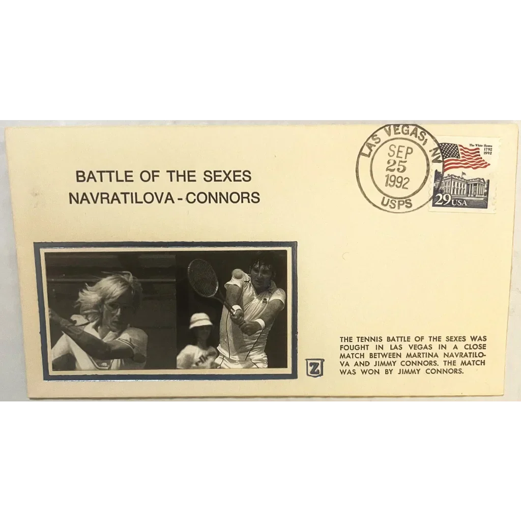 Rare 1992 Battle of Sexes Embossed Stamped Envelope Tennis Treasure