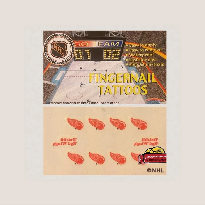 Vintage 1998 NHL Fingernail Tattoos Detroit Red Wings Hockey Fans