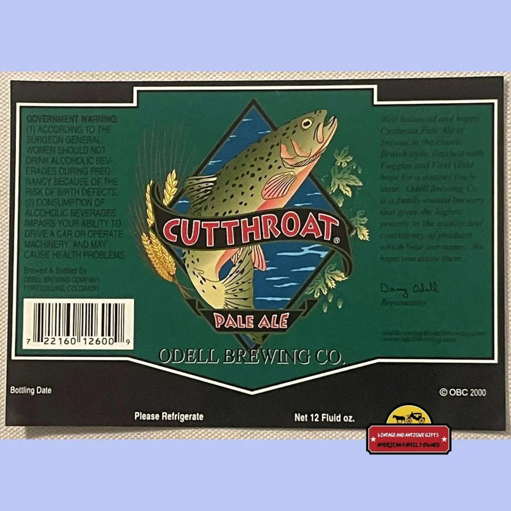 Rare Odell Brewing Cutthroat Pale Ale Label From 2000
