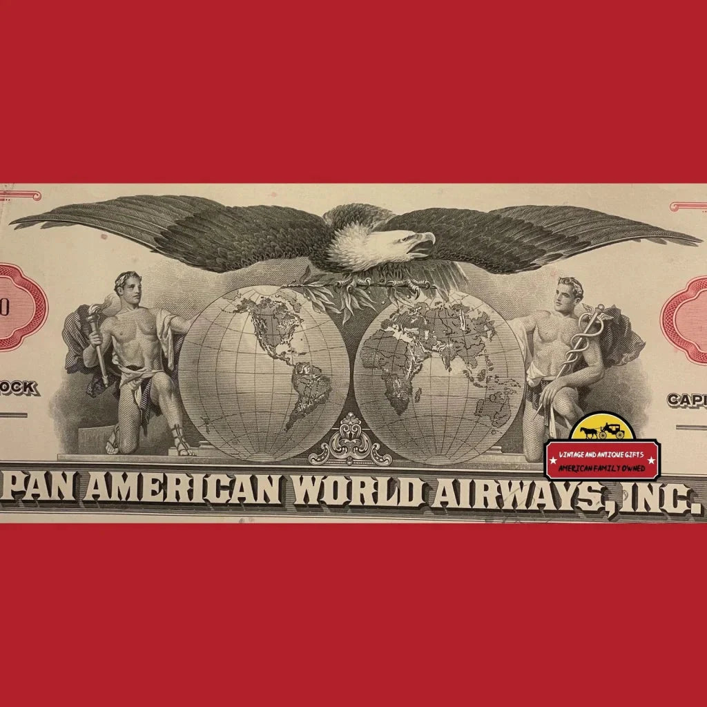 Rare Vintage Red Pan Am Stock Certificate Airline Collectible