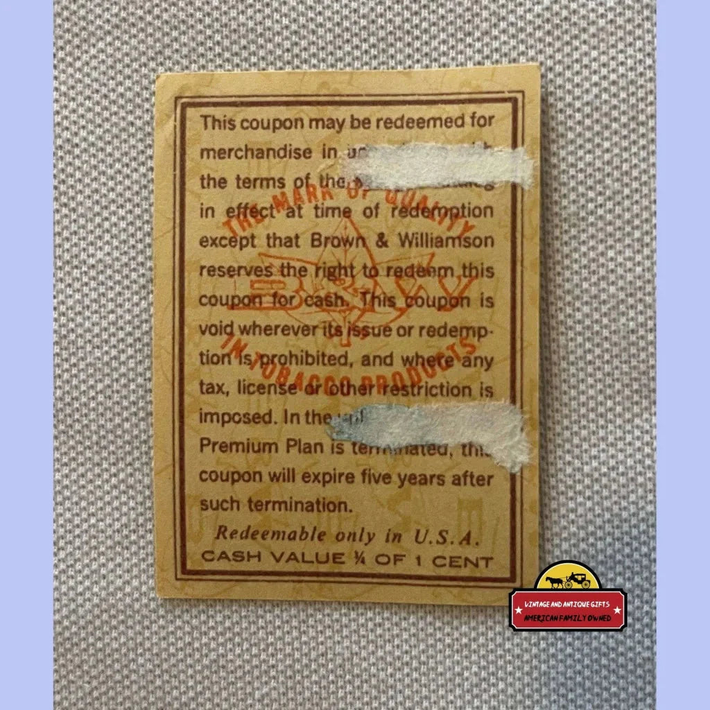 Rare 60s 70s Raleigh Tobacco Coupons Brown and Williamson Collectible