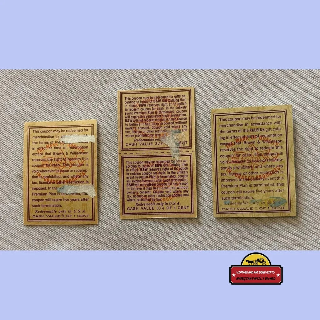 Rare 60s 70s Raleigh Tobacco Coupons Brown and Williamson Collectible