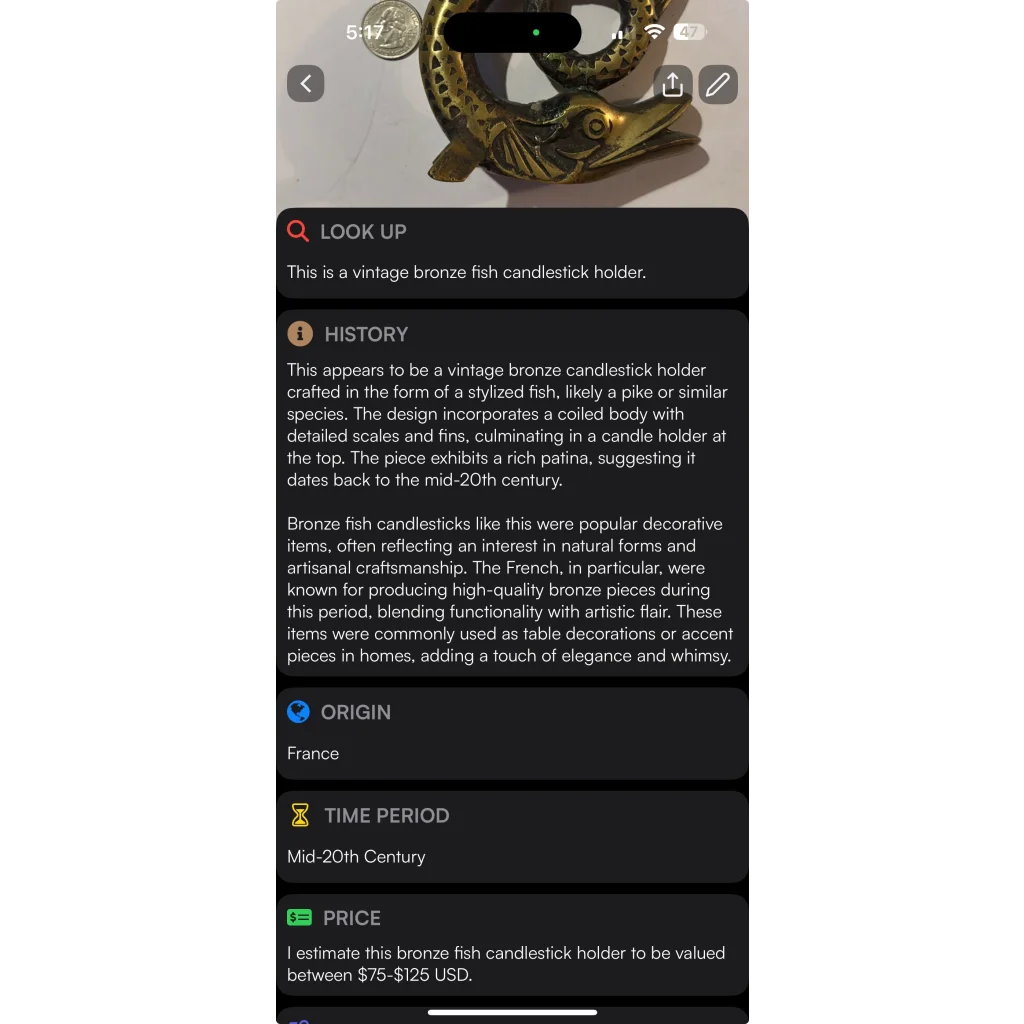 Vintage French Bronze Fish Candlestick Swims into Your Collection