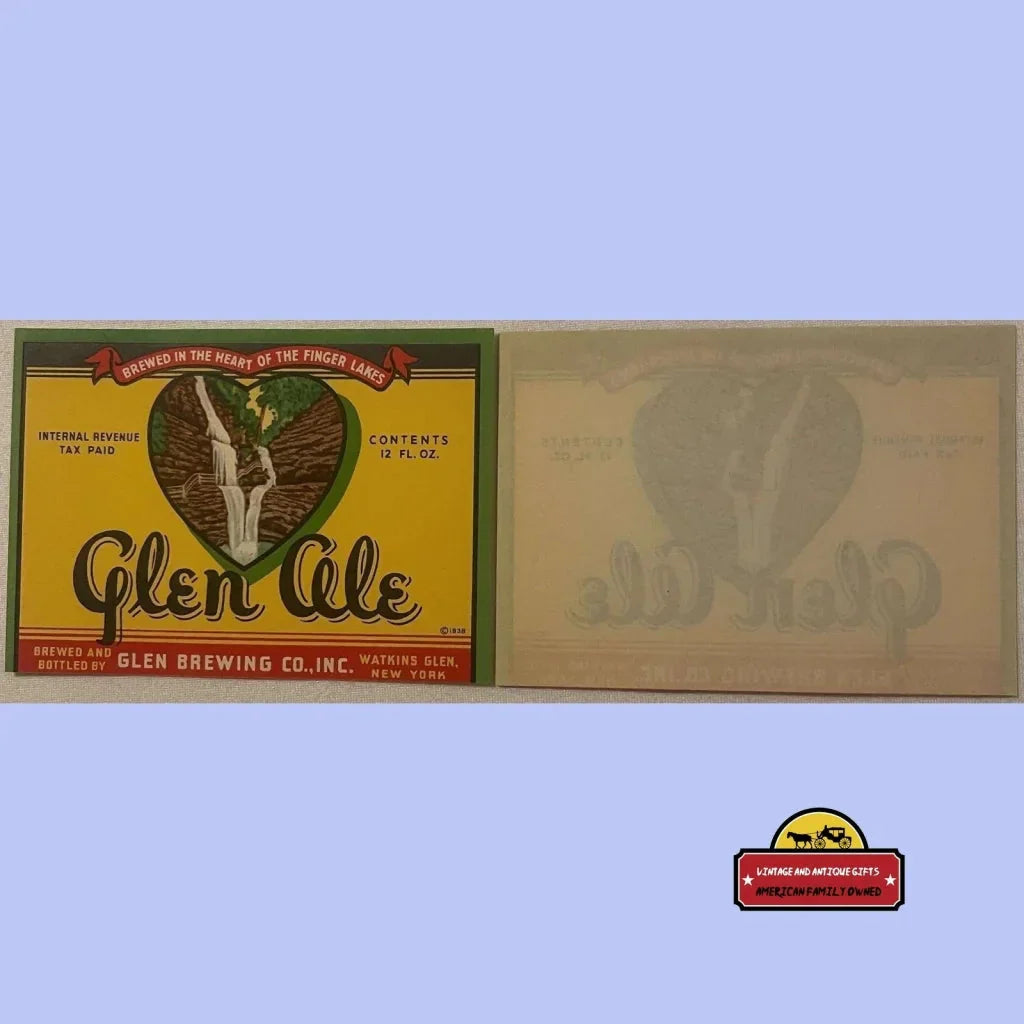 Rare Vintage Glen Ale Label from 1930s Watkins Glen Brewery