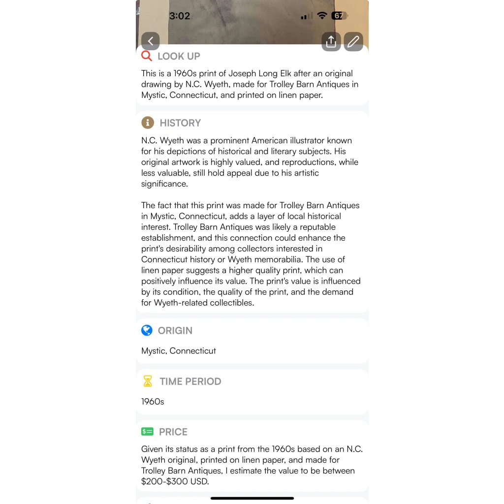 Rare Large Vintage 1960s Joseph Long Elk Charcoal Print, N.C. Wyeth, Linen Paper!