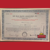 Rare 1960s San Juan Racing Stock Certificate Wall Art