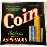 Vintage Nash-De Camp Coin Asparagus Crate Label Treasure