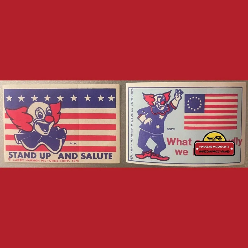 Rare Vintage Patriotic Bicentennial Bozo Stickers from 1975