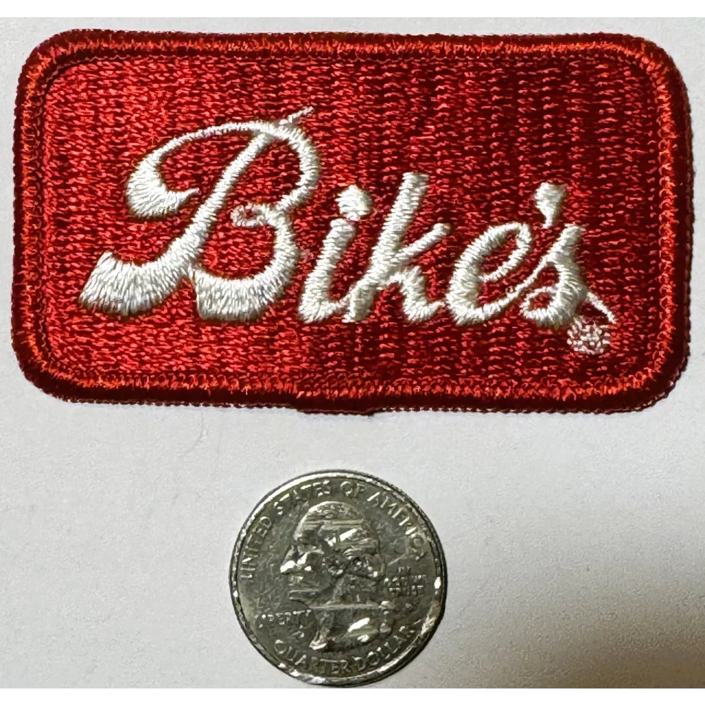 Vintage Red Bikes Embroidered Patch with White Script Lettering