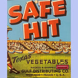 Pristine 1950s Vintage Safe Hit Baseball Crate Label from Texas