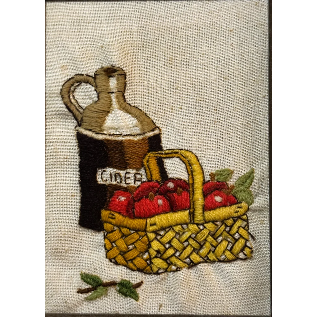Vintage Sunset Designs Crewel Embroidery Cider Jug Art