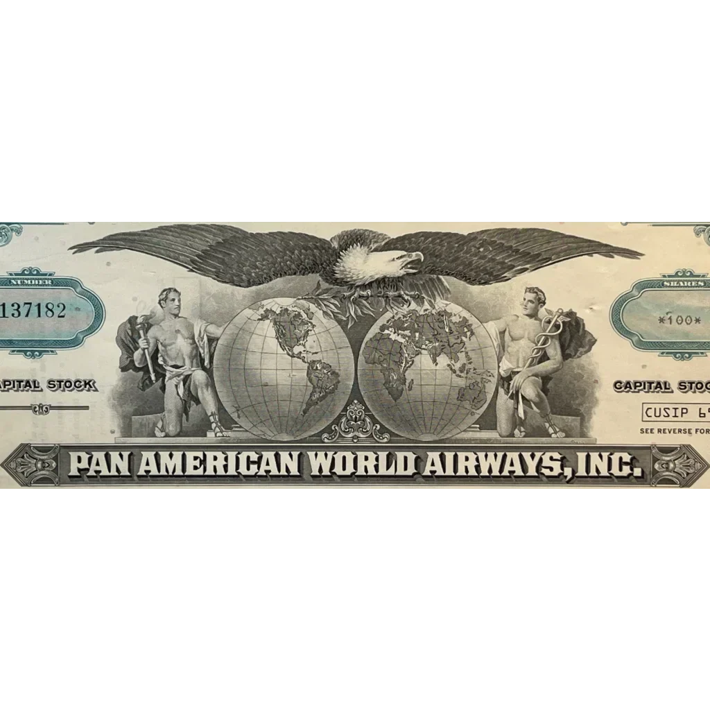 Vintage Teal Pan Am World Airways Stock Certificate Soars Again