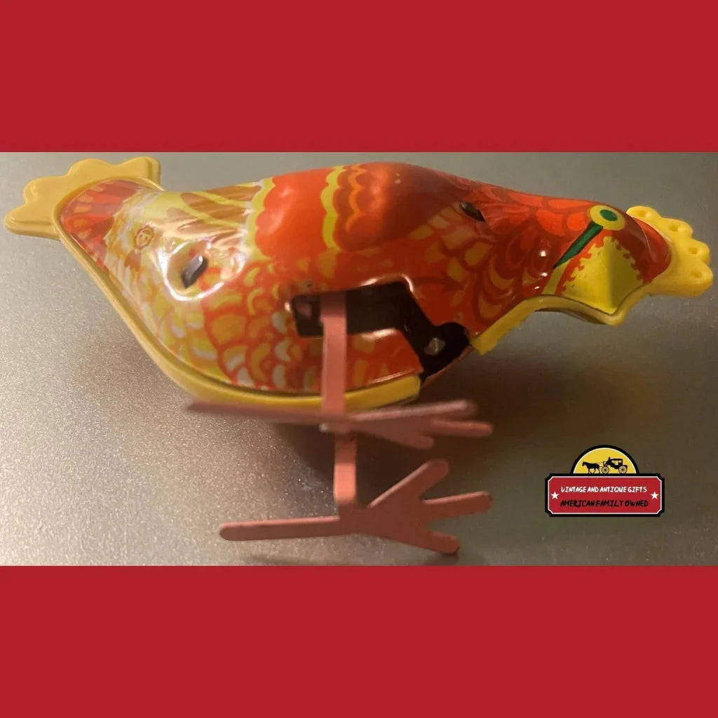 Rare Vintage Tin Wind Up Pecking Chicken Toy from the 70s