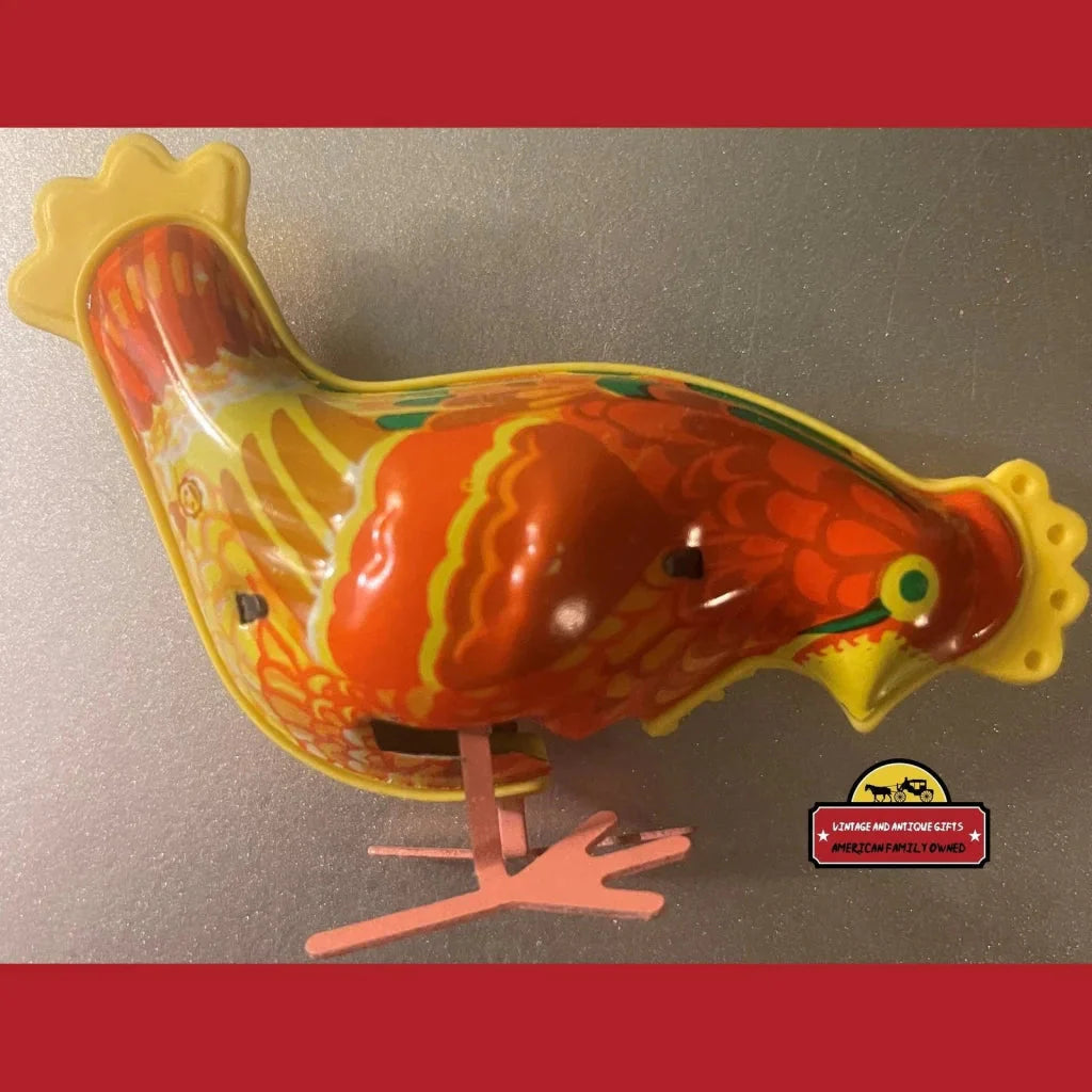 Rare Vintage Tin Wind Up Pecking Chicken Toy from the 70s