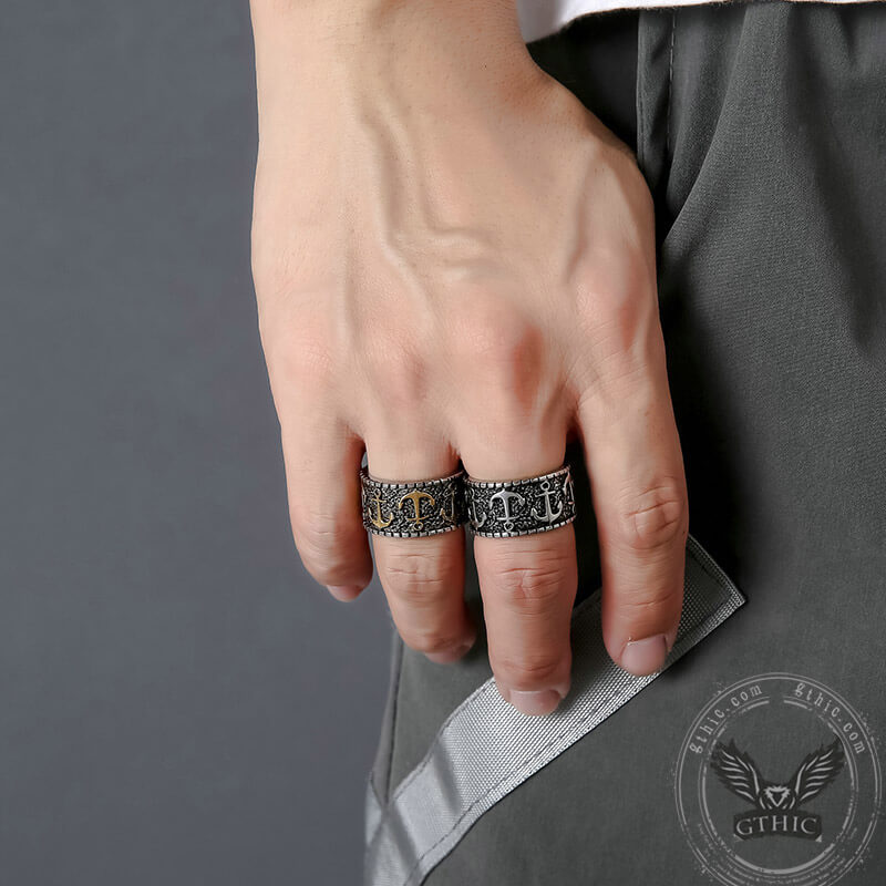 Vintage Anchor Stainless Steel Marine Ring