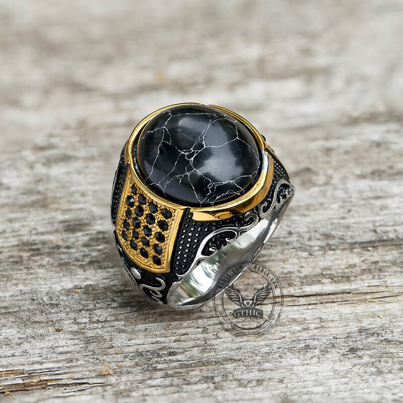 Vintage Black Stone Stainless Steel Gemstone Ring